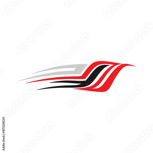 Abstract red black and grey swoosh logo design element.