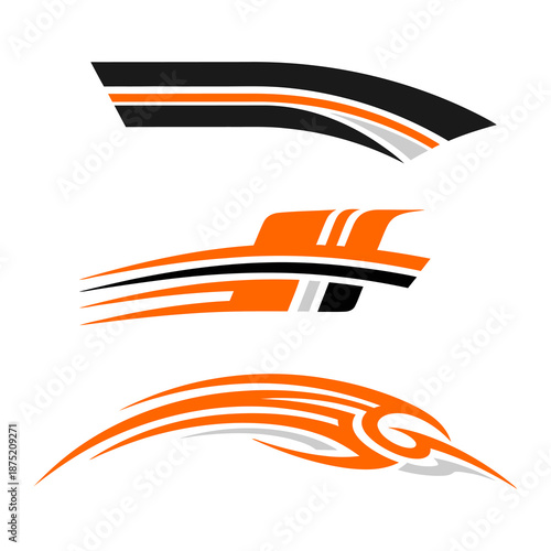 Abstract orange and black graphic design elements.