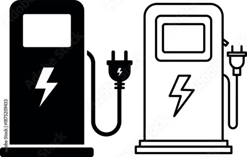 Electric Vehicle Charging Station Icon Set Silhouette