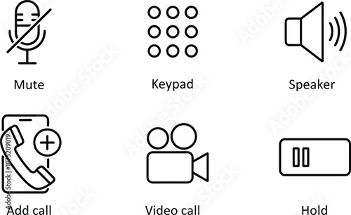 фотографія Phone Call Interface Icon Set Featuring Mute Keypad Speaker Add Call Video Call