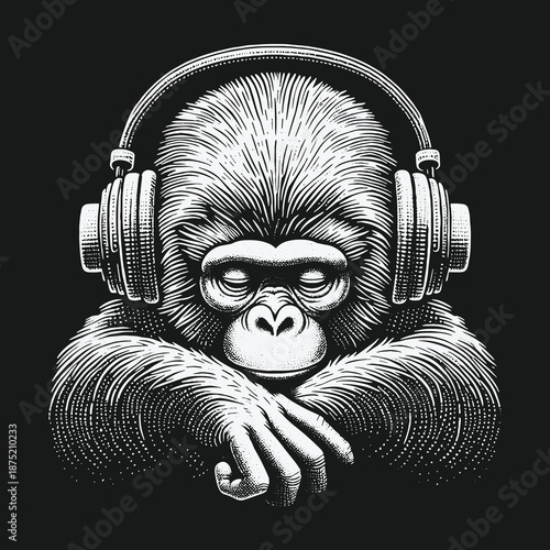 Monkey in Headphones: A Moment of Focused Musical Enjoyment.
