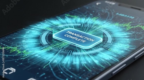 Smartphone displaying futuristic financial data analytics and stock market charts