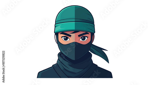 Intense Ninja Warrior with Piercing Gaze and Stealthy Mask.