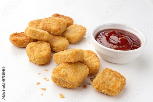 Chicken Nuggets with Ketchup Isolated on White Background
