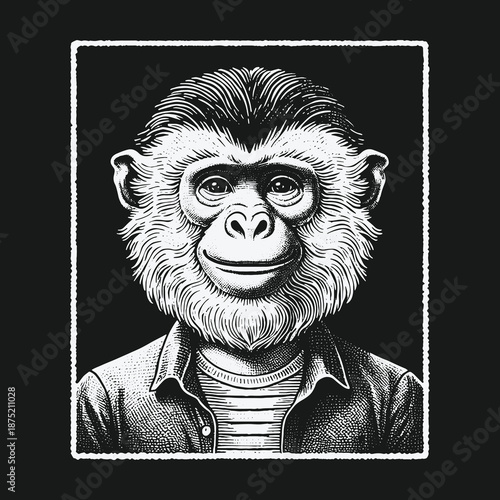 Intriguing Portrait of a Chimpanzee in Human Clothing.