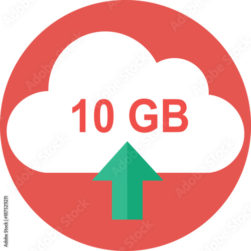 Red circular with 10 GB text and green upward arrow symbol circle 10 GB