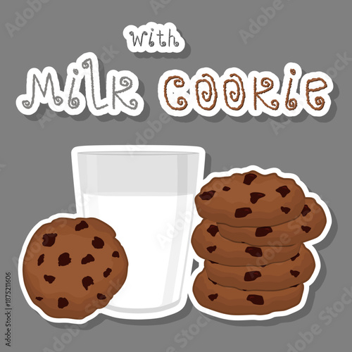 Transparent cup with white milk and tasty homemade cookies