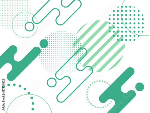 ミントグリーンの有機形状とドット・ストライプで構成されたモダン抽象メンフィス背景 ベクター透過素材/Modern Abstract Memphis Style Background with Mint Green Organic Shapes, Dots and Stripes Vector on Transparent Background