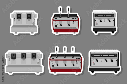 big colored set different types coffee machine
