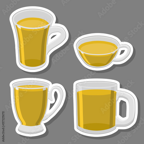 Big colored set different types glass cups for tasty tea