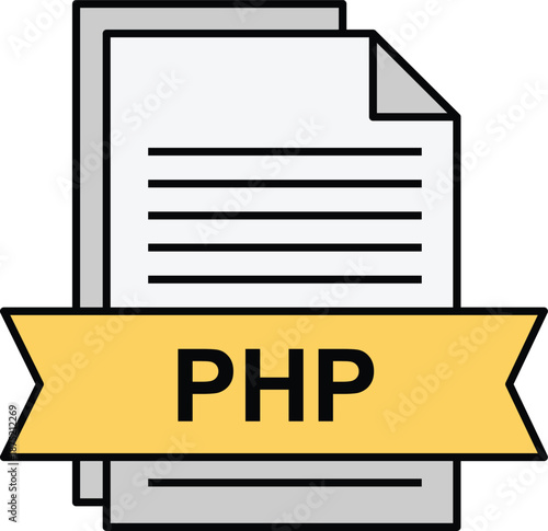 Yellow banner with black PHP text on a white document
