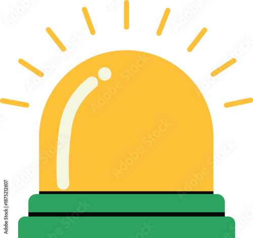 Yellow sun rising over green land with rays