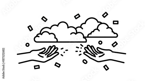 Hands catching sugar or spice from clouds line art illustration