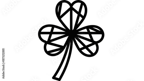 Black wire whisk illustration with four leaf clover design on white