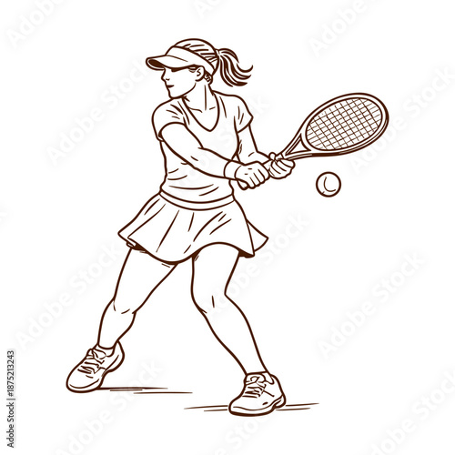 Caucasian female tennis player hitting backhand shot, perfect for sports, training, and fitness themes. Vector illustration.