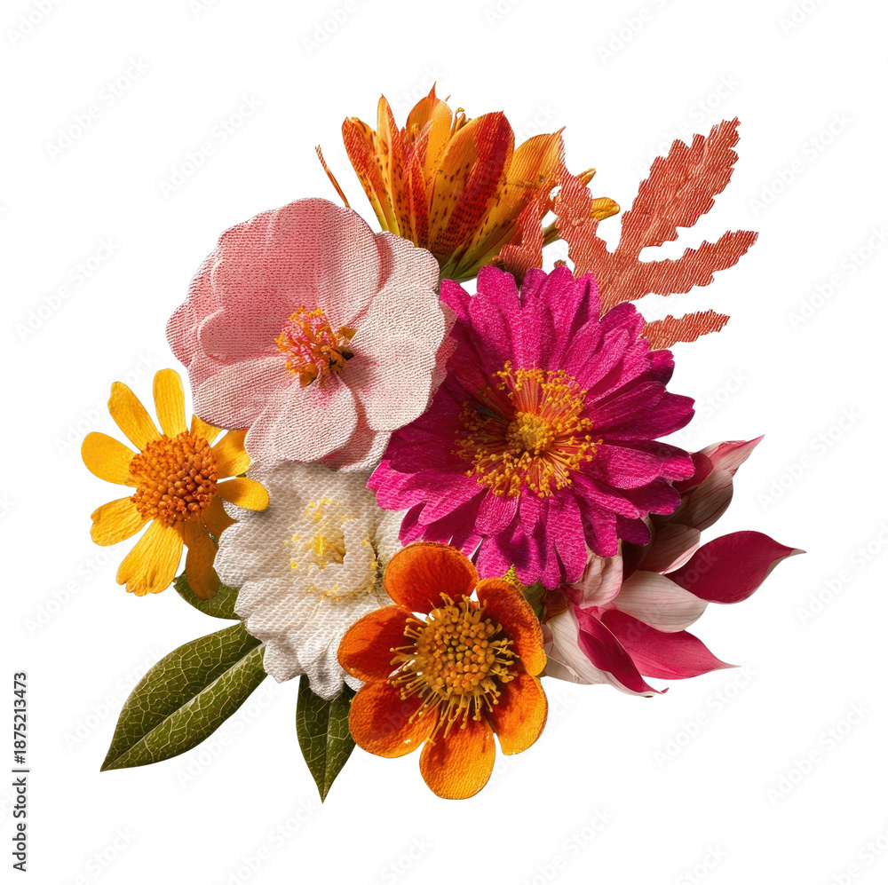 Fototapeta premium PNG Vibrant embroidered floral bouquet