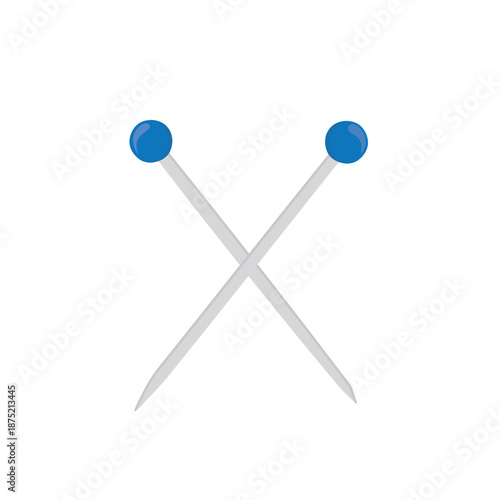 Minimal flat vector of crossed knitting needles. Suitable for knitting, sewing, crochet, handmade craft projects, textile icons, hobby logos, and creative design use.