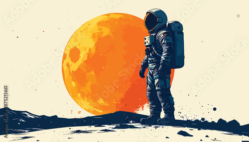 Astronaut Standing on a Lunar Surface with a Large Planet in the Background.
