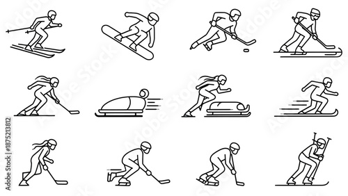 Skiing and Snowboarding Figures in Motion.