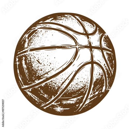 Drawing Vintage Brown basketball with white accents and grunge texture  sports equipment illustration