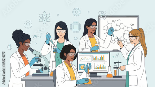 Female Scientists Working Together in Laboratory.