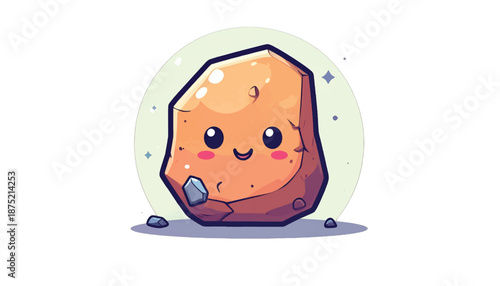 Cute Cartoon Rock Character with Smiling Face and Big Eyes.