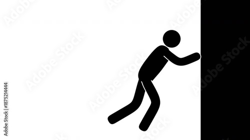 Transition animation with a stickman character pushing the screen from left to right. Simple black and white transition with alpha channel