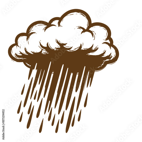 Drawing Vintage Brown cloud with rain falling down weather icon  raincloud with precipitation