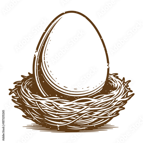 Drawing Vintage Brown egg in a nest on white background  simple illustration