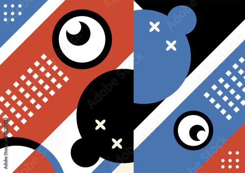 flat cartoon style and geometric pattern design on background