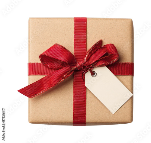 PNG Gift wrapped with red ribbon. © Rawpixel.com