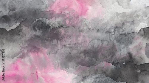 Abstract black and pink watercolor background with soft flowing stains and texture.