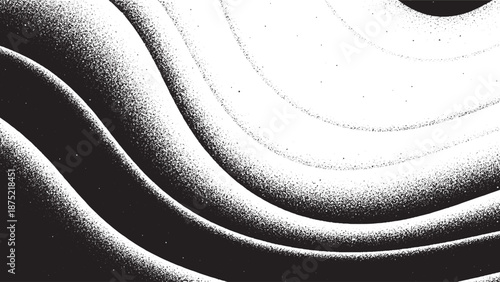 Abstract flowing lines with grainy texture and monochrome effect.