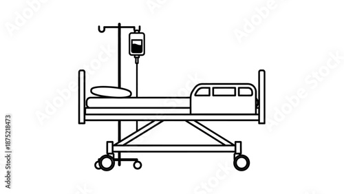 3d business illustration of a hospital trolley cart with metal wheels and medical equipment beside a vector hospital bed object symbol