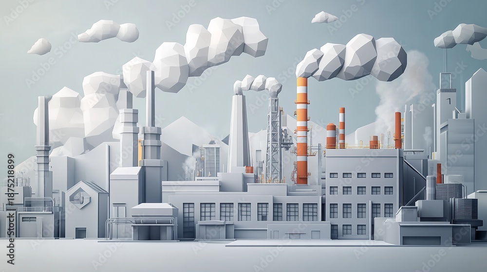 Obraz premium Industrial Factory with Smokestacks and Emissions