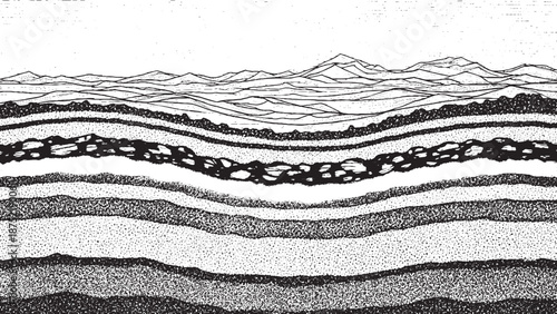 Cross section of earth layers showing geological strata and rock formations 1.