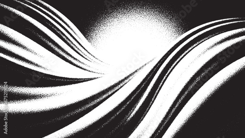 Dynamic Abstract Waves with Central Light Burst in Monochrome.