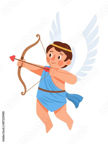 Cartoon cupid character shooting an arrow for valentine's day  