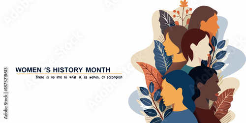 women s history month celebration with diverse group of women and floral elements