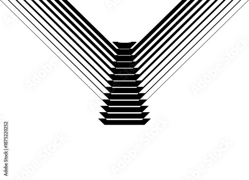 Black Vector symmetrical pattern of black broken lines on a white background. Sports vector background for covers, advertising, posters, packaging. Sports dynamic design element. Stripes in retro styl