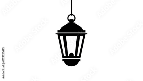 Black Hanging Lantern Silhouette Isolated on White Background