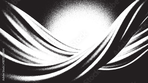 Abstract flowing white lines on black background with bright light.
