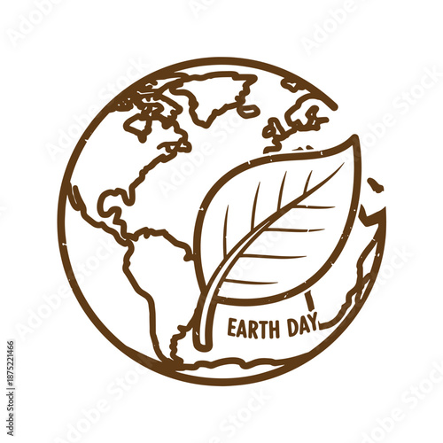 Drawing Vintage earth day illustration with globe and leaf  eco friendly symbol