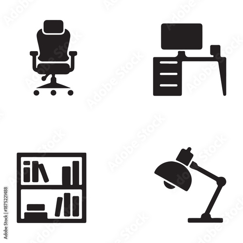 Home office interior icon set inspired by remote working lifestyle