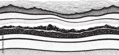 Crosssection of Earths layers showing geological strata and soil composition.