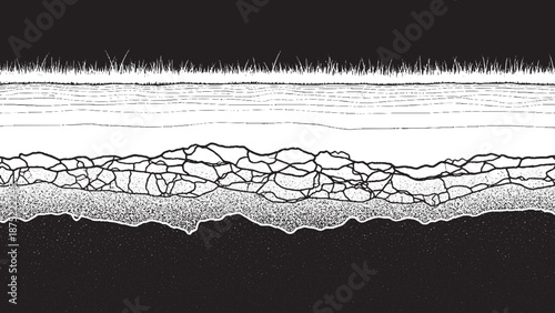 Detailed illustration of cracked earth and soil layers.