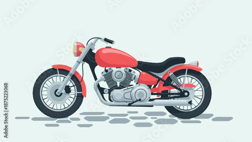 A classic red pixel art motorcycle with chrome accents rests on a light gray stone ground