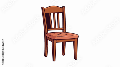 A classic wooden chair with a cushioned seat and a slatted back