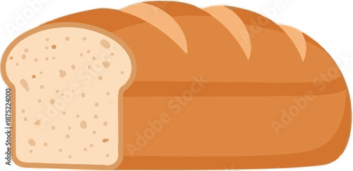 A loaf of bread sliced on the left with a brown crust and soft crumb