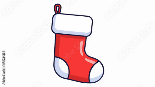 A festive red Christmas stocking with a white cuff and toe